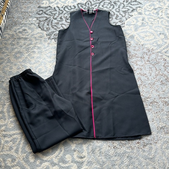 Vintage Wear On Earth Long Vest & Pants Set Black Pink Medium - Picture 1 of 10